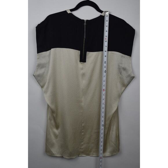 Helmut Lang Gravel Silk Long Blouse Cream Black Cap Sleeve Womens Medium $255 - Picture 16 of 16